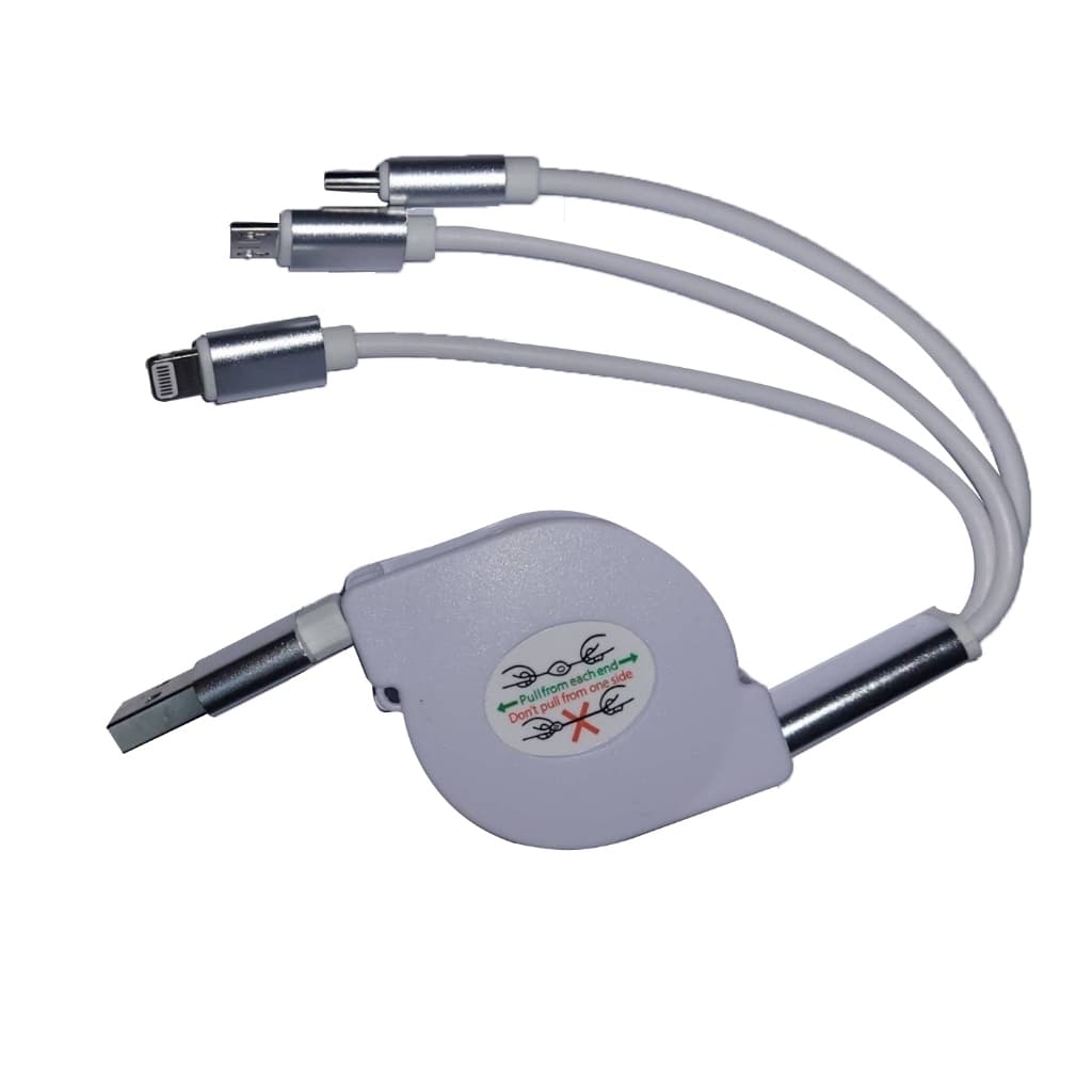 Cabo 3 in 1 USB to M+L+C Retrátil Sincronização Carregamento Rápido PRETO