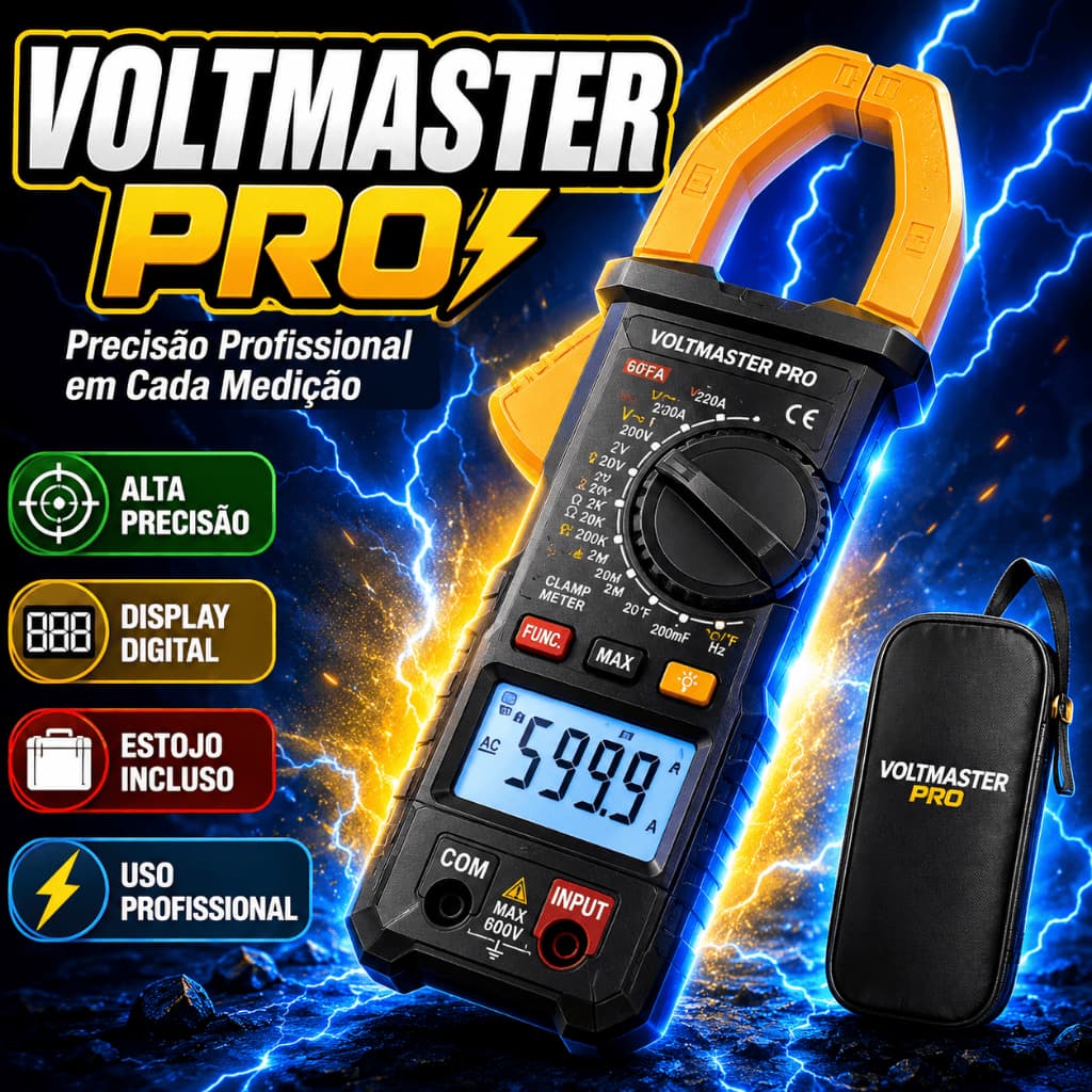 VoltMaster Pro Alicate Amperímetro Digital Portátil Multímetro Profissional Alta Precisão AC/DC Display LCD