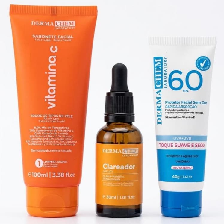 Kit Skincare Dermachem Vitamina C Sabonete Facial + Sérum Facial + Protetor Solar FPS 60