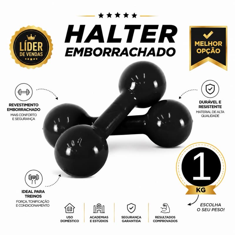 Par Halter de musculação  1kg – Pegada Segura | Treino Funcional, academia (envio em 12 horas)