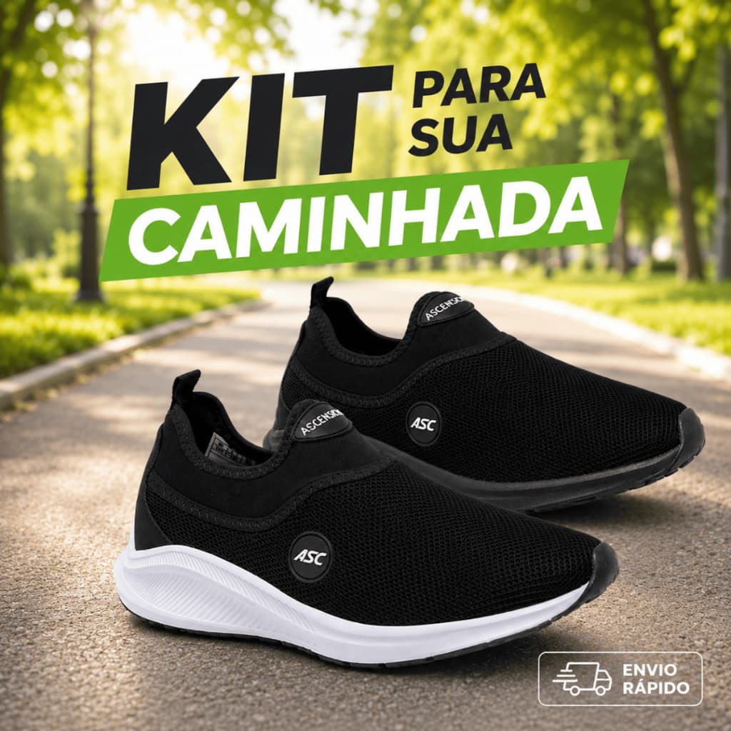 Kit 2 Tênis para Caminhada Unissex Sem Cadarço Confortável Leve Pisada Neutra Confortável