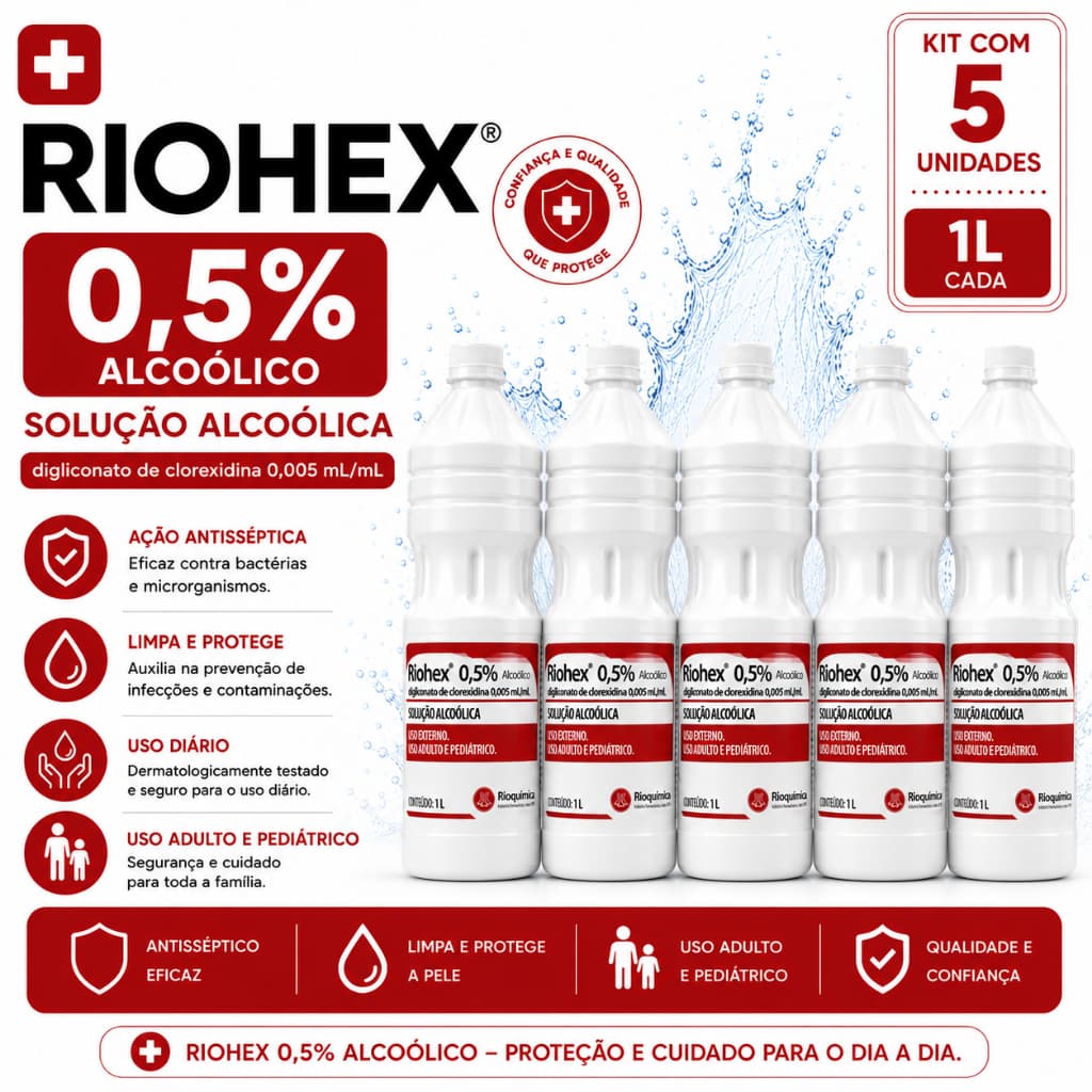 Kit c/5 Und Riohex Alcoolica 0,5% 1L - RIOQUIMICA