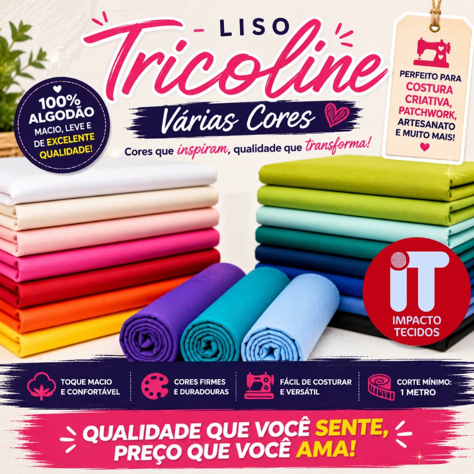 Promoção Tricoline Liso Premium 50cm x 1,5 100%algodão Varias cores  Patchwork e costura criativa