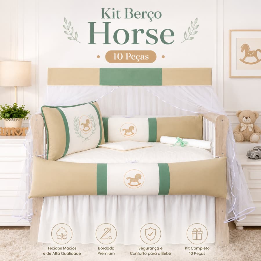 Kit Berço Bebê Bordado Menina e Menino Horse10 peças Americano 100% algodão Enxoval de Bebê Completo