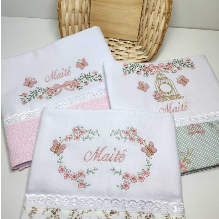 Kit 3 Cueiros de Bebê Personalizado 90x80cm com Nome Recém-Nascido Enxoval 100% de Algodão
