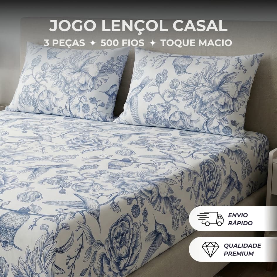 Jogo de Lençol Estampado 3 Peças 500 Fios Micro Percal Penteado Cama Solteiro Casal Queen King Macio