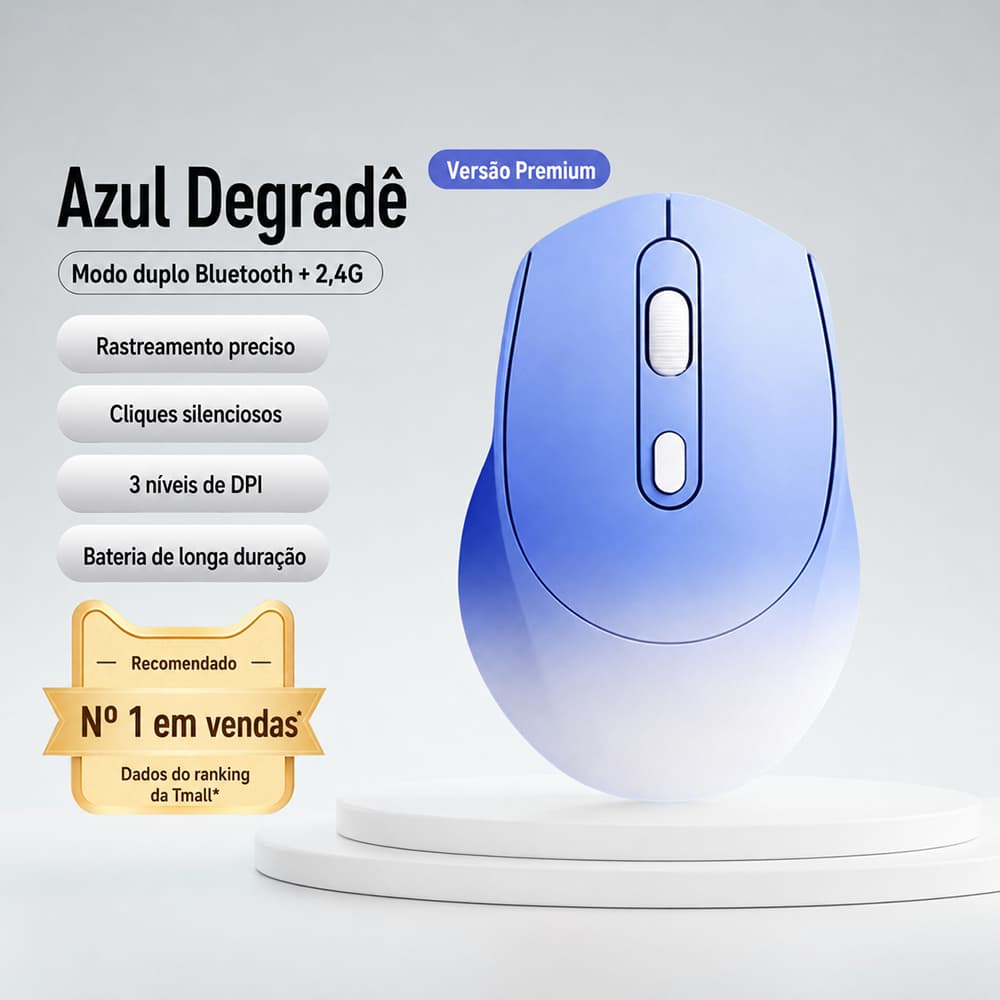 Mouse sem fio Bluetooth 2.4G de dois modos recarregável