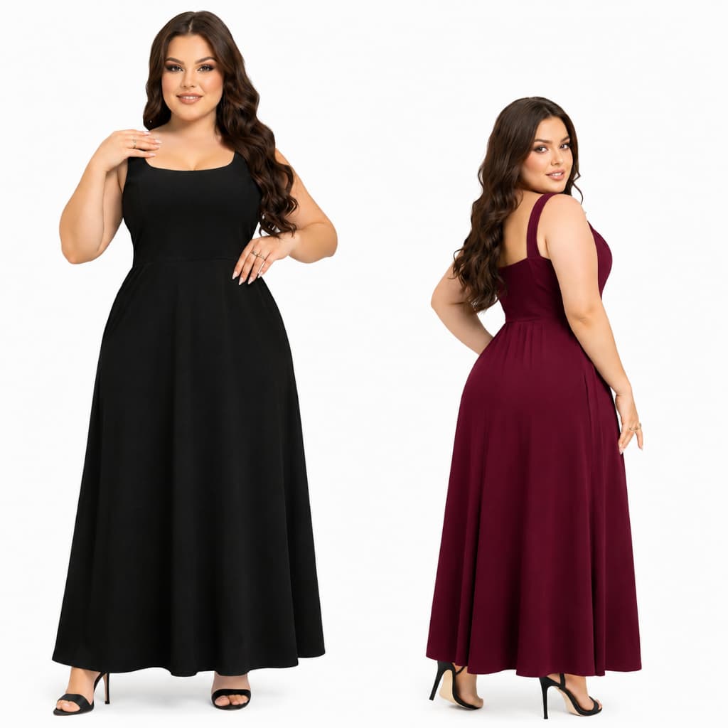 Vestido Longo Plus Size Feminino com Elastex nas Costas