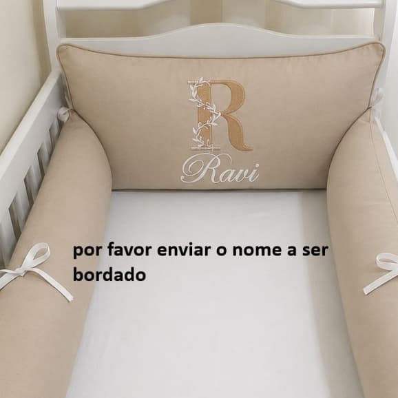 PROTETOR PARA BERÇO 3 PEÇAS - 1  CABECEIRA /2 LATERAIS CHEIAS-LISAS PERSONALIZADAS C NOME D SEU BEBÊ