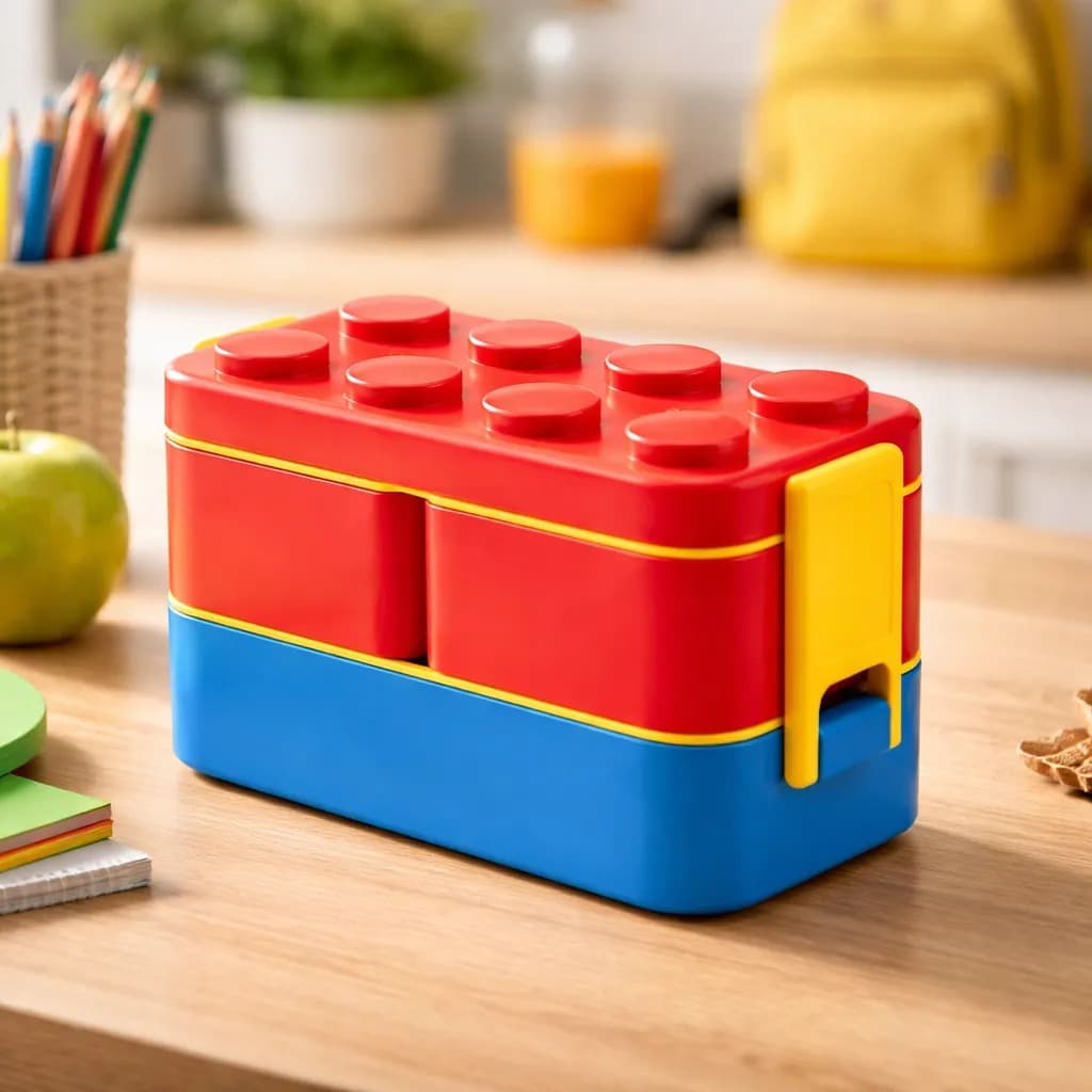 Kit Marmita Infantil BLOCOS DE MONTAR Lego 3 Potes Plástico Tampa Pressão com colher