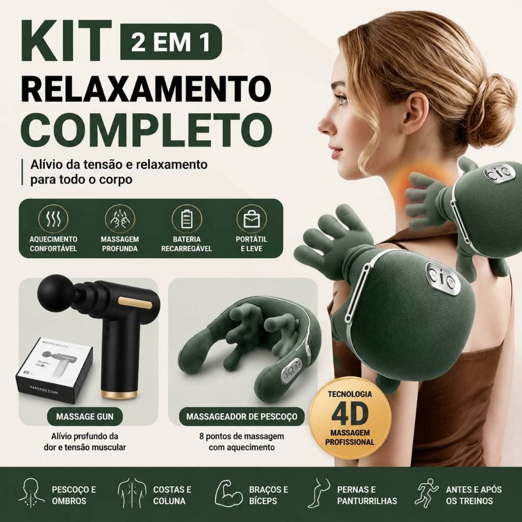 Kit Massageador Elétrico Alta Frequência Pistola Massageadora Pescoço Ombro Muscular Relaxamento