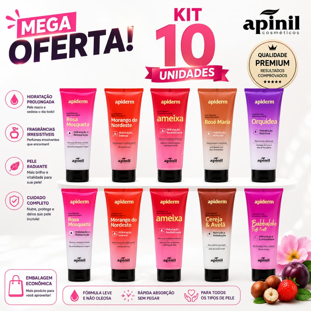 KIT 10 UNID LOÇÃO HIDRATANTE CORPORAL APIDERM APINIL