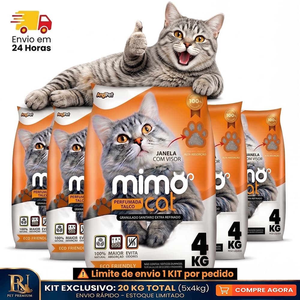 Kit 5 Areia Sanitária Higiênica Argila Natural para Gatos Talco Mimo Cat Grãos Médios 20 kg Alta Absorção