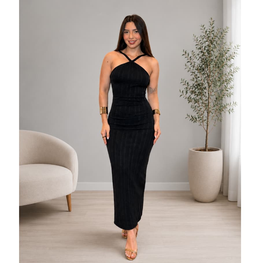 Vestido Talia Feminino Longo Decote Cruzado Moda Fashion Elegante