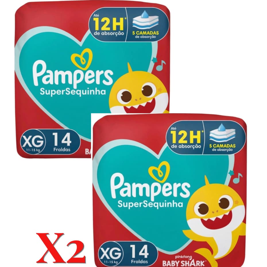 Kit 2 Fraldas Descartável Pampers Supersequinha Xg Com 14 Unidades Cada