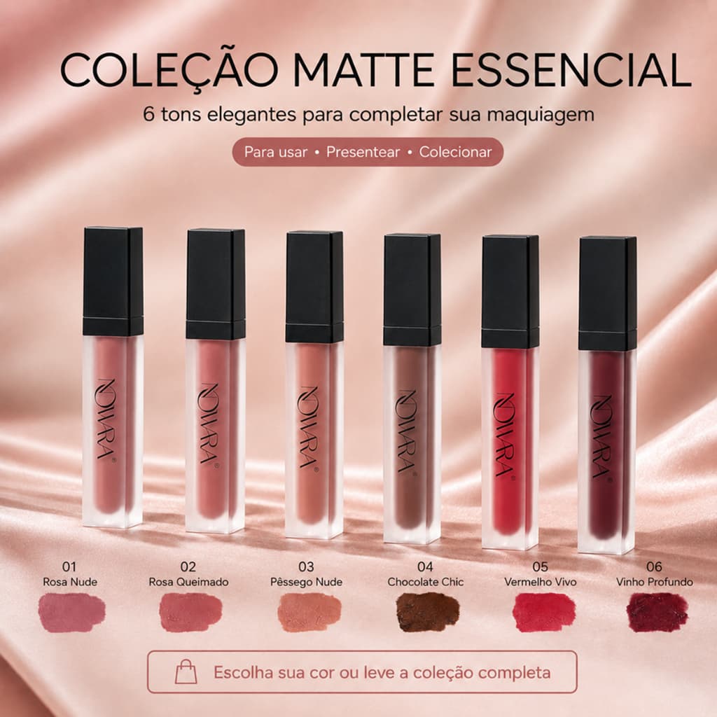 【NOWARA】 Batom Liquido Matte Longa Duracao Alta Pigmentacao Seis Cores