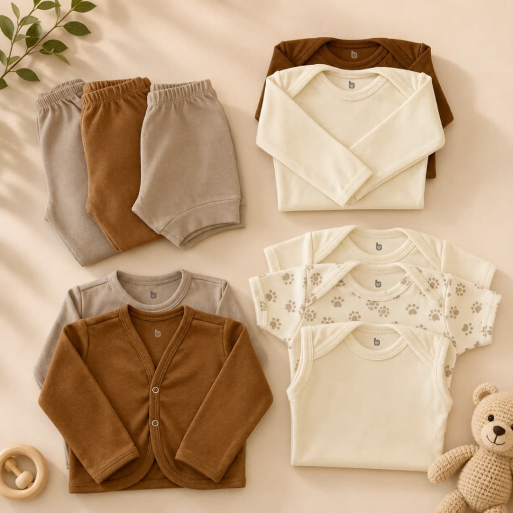 Kit Roupas de Bebê 10 Peças Sortidas Enxoval 100% Algodão Body Liso e Estampado Calça Mijão Casaco.