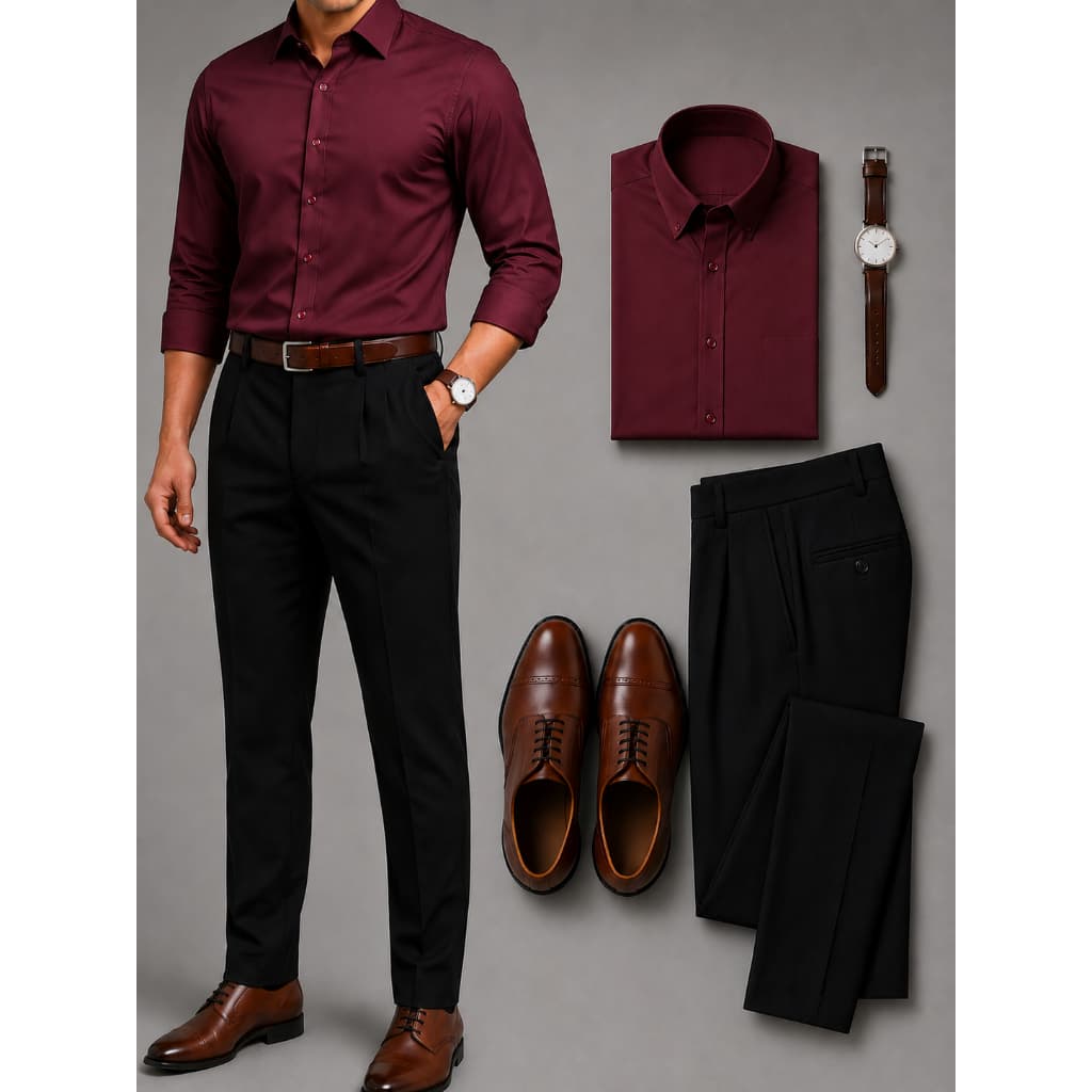 Kit Calça Esporte Fino + Camisa Gola Polo Social Masculina Slim Manga Longa - Tamanhos Do P Ao GG