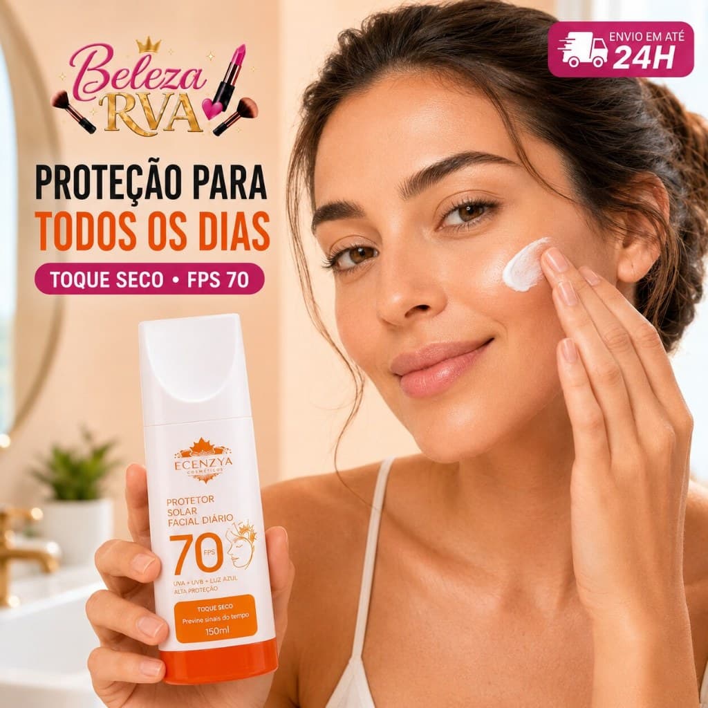 Protetor Solar Facial FPS 70 Ecenzya Gold 150ml Toque Seco UVA UVB Luz Azul