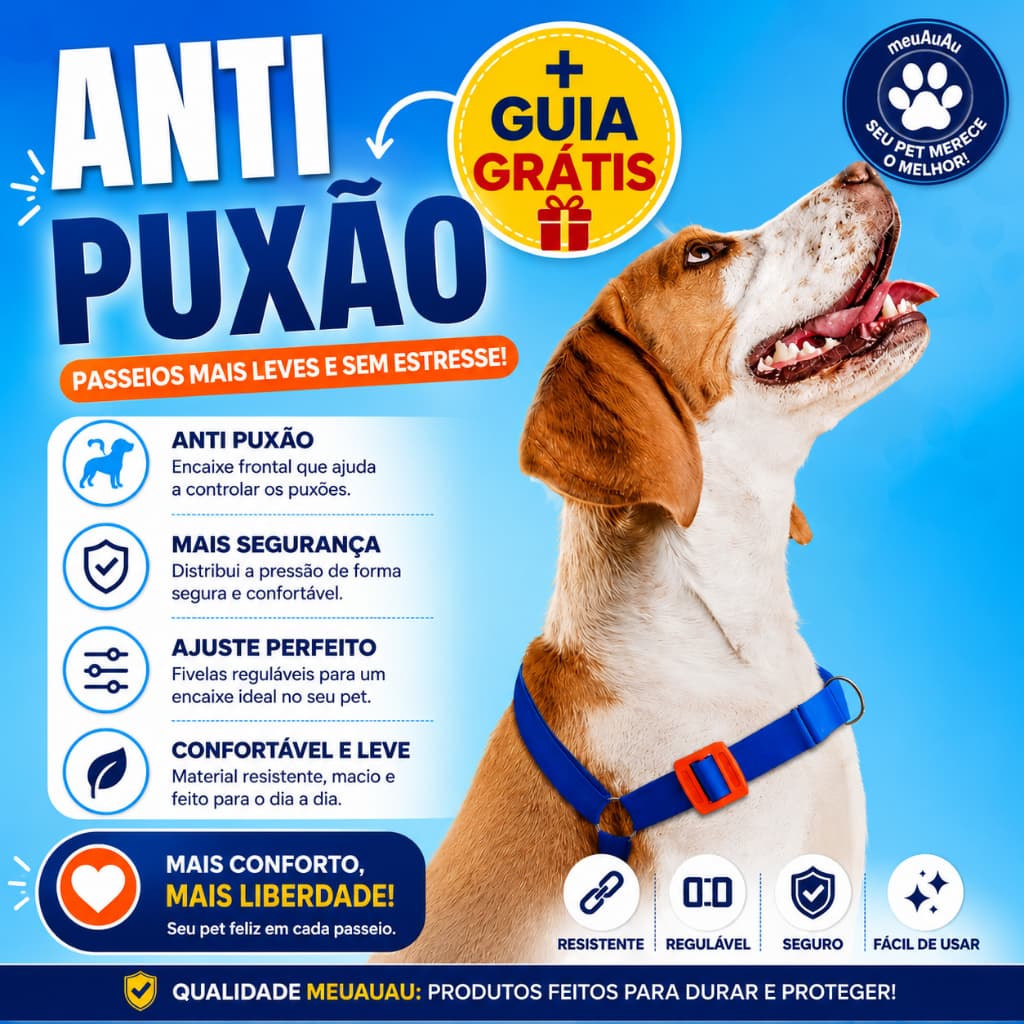 KIT ANTIPUXÃO - PEITORAL + GUIA PARA CÃES QUE PUXAM - EDUCATIVO PARA TODAS RAÇAS E TAMANHOS