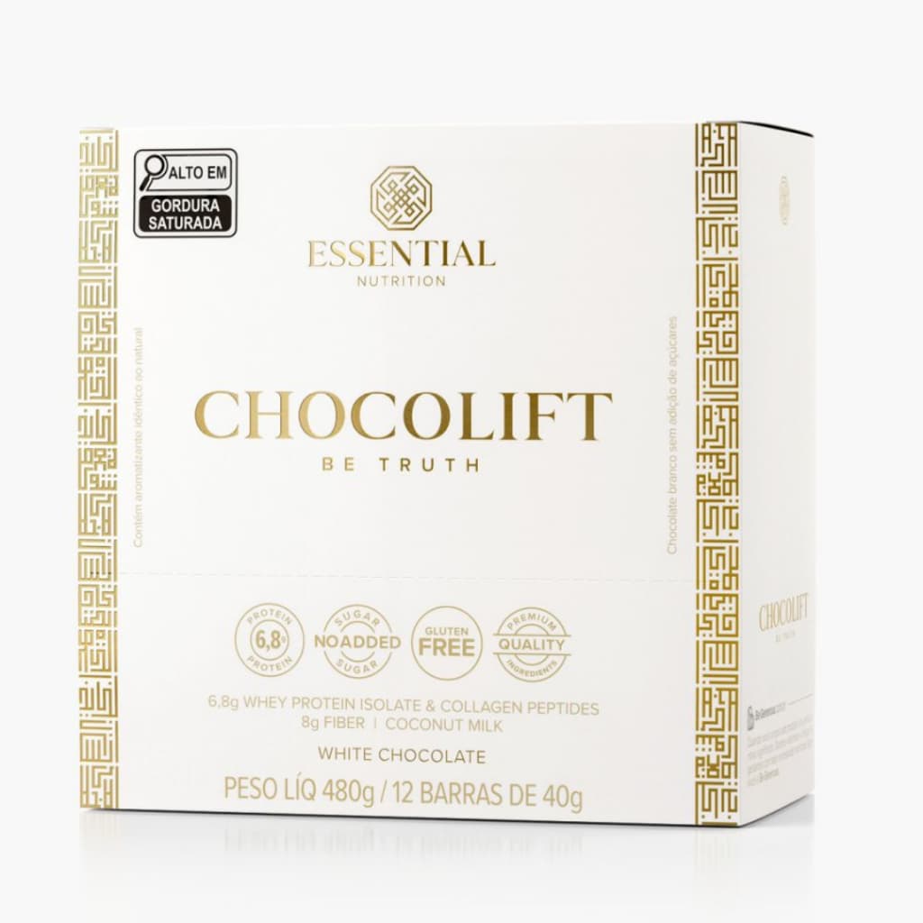 Display 12 Unidades Chocolift Be Truth Chocolate Branco Zero Lactose com Whey Protein e Colageno - Essential Nutrition
