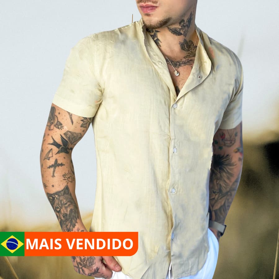 CAMISA MASCULINA GOLA PADRE SOCIAL MANHA CURTA SLIM