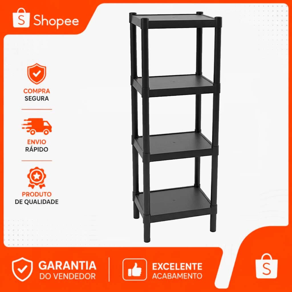 Estante Plástica Modular 4 Andares Multiuso Prateleira Organizadora Banheiro, Cozinha, Lavanderia, Escritório, Sapateira