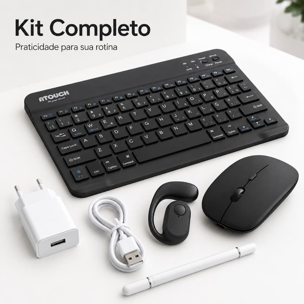 Kit Teclado E Mouse Sem Fio Bluetooth Tablet Compatível Com Android Ios E Windows