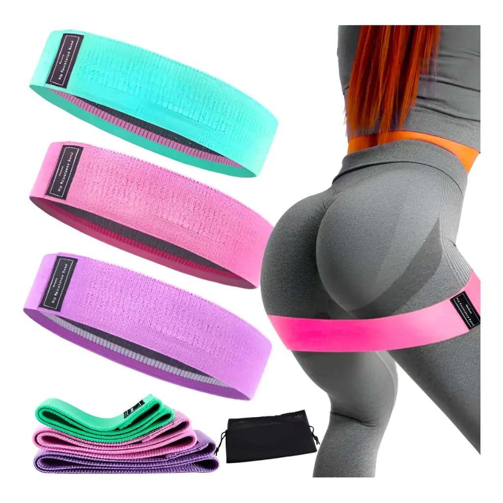 Kit 3 Elásticos para Treino - Faixas Elásticas de Resistência p/ Academia, Musculação, Fortalecimento e Treino em Casa