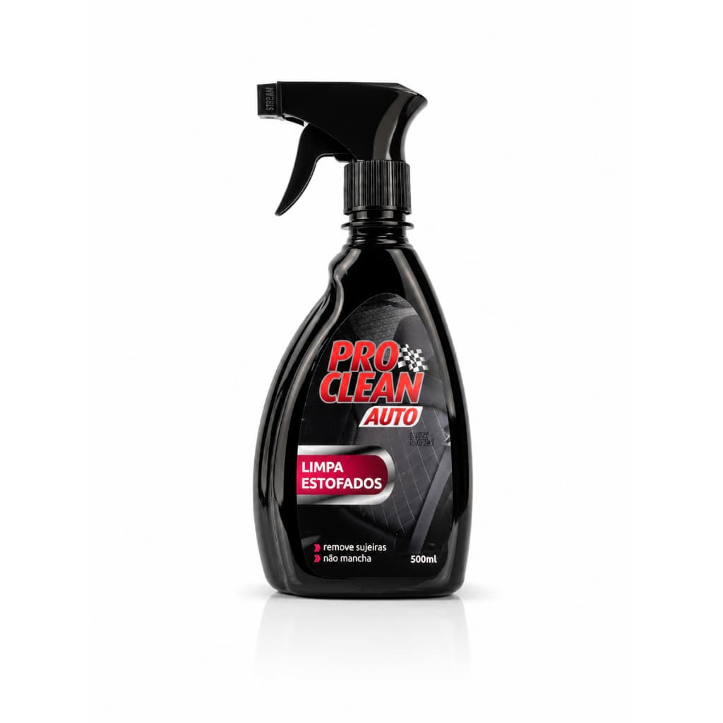 Kit Limpa Estofados ProClean 500ml +4 Flanelas Espuma Spray Limpeza a Seco Sofá Banco de Carro
