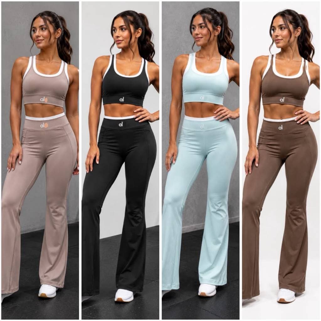 Conjunto Fitness Feminino Canelado Calça Flare Bailarina E Top Corpete Roupa MN2600 MT26136