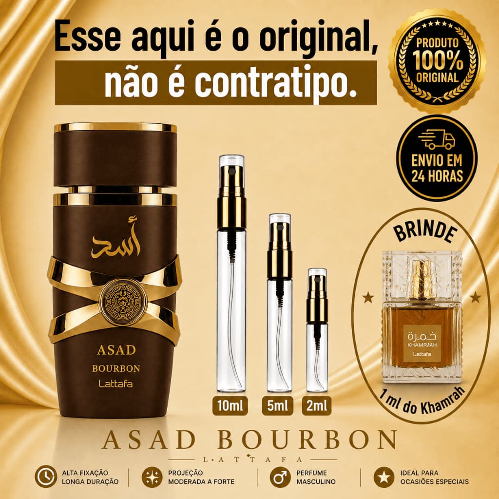 Asad Bourbon Perfume Árabe Masculino  - 100% ORIGINAL - Importado - Alta Fixação - Alta Projeção - Baunilha / Cacau