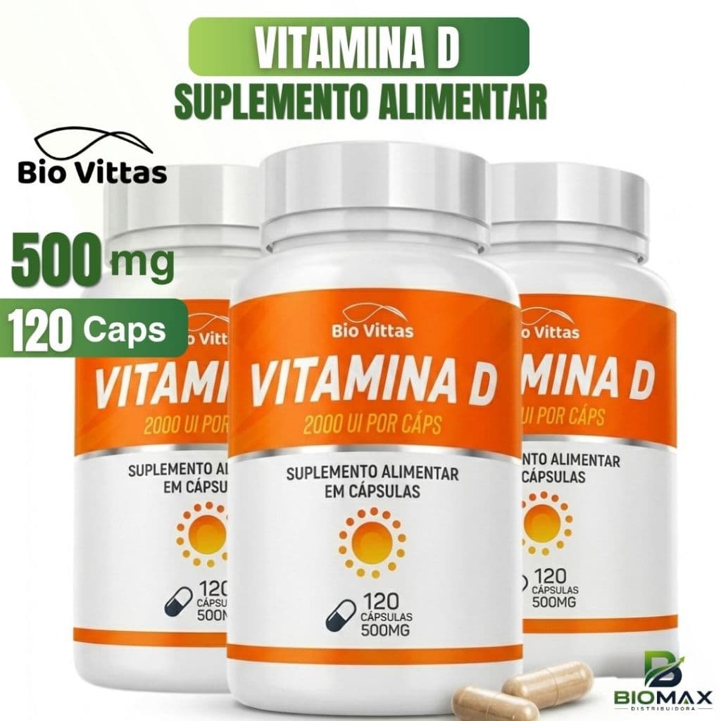 Vitamina D 120 Cápsulas Bio Vittas Suplemento Alimentar para Ossos e Imunidade