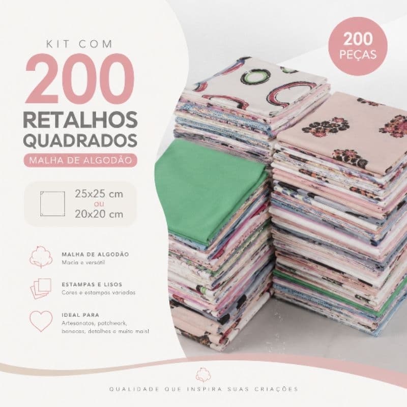 200 QUADRADOS 20X20 OU 25X25 DE MALHA DE ALGODÃO