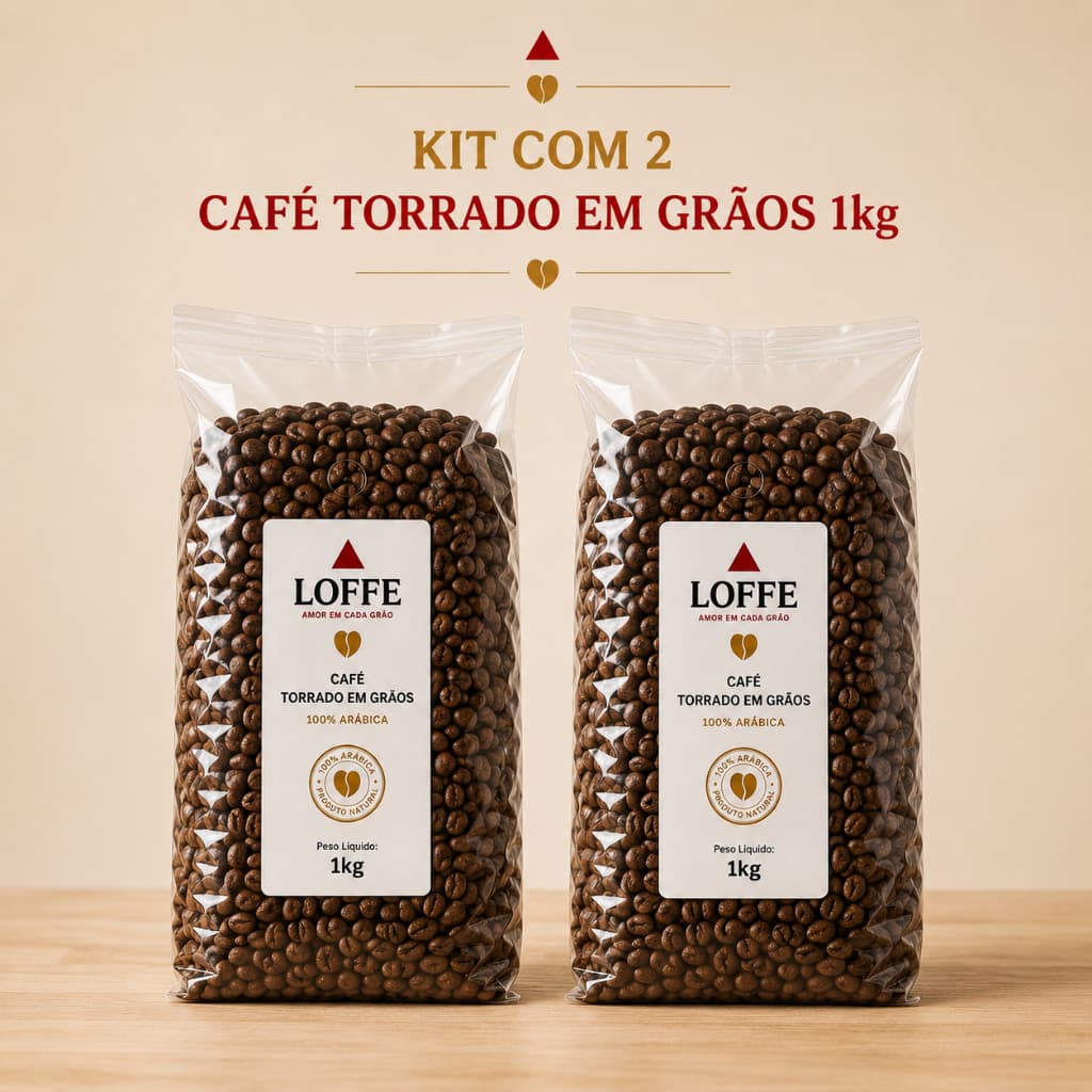 KIT 2 LOFFE CAFÉ 1KG TORRADO EM GRÃOS TORRA MÉDIA FRESCA DIRETO DO PRODUTOR  CAFÉ 100% ARÁBICA MINEIRO 2KG TOTAL