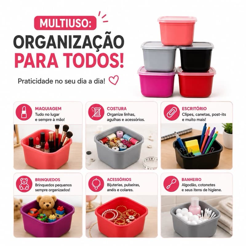 Kit 20 Vasilhas Plásticas com Tampa | Potes Organizadores Multiuso | Escolha sua Cor | Empilháveis | Cozinha, Mantimento