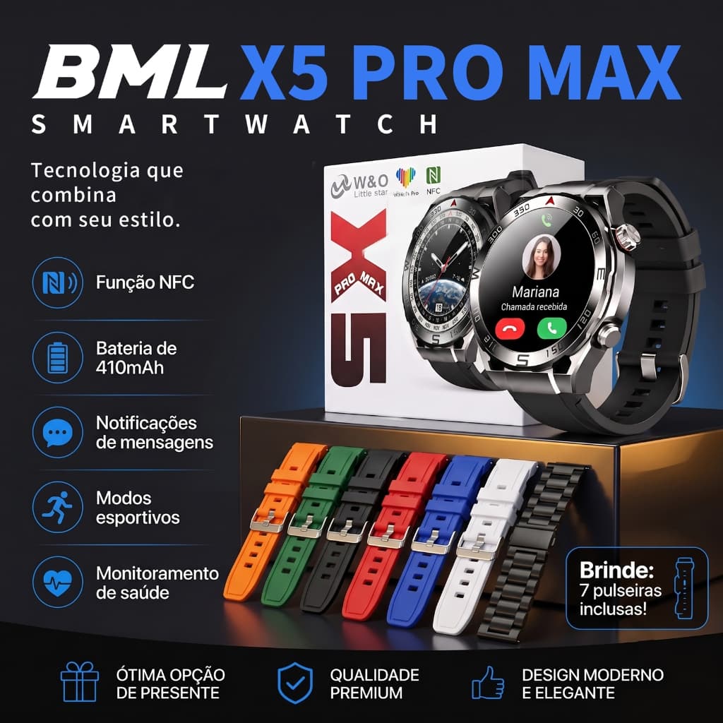 SmartwatchX5 Pro Max Redondo Relógio Inteligente AMOLED GPS ChatGPT Para Chamadas Bluetooth À Prova D'Água Smartwatch