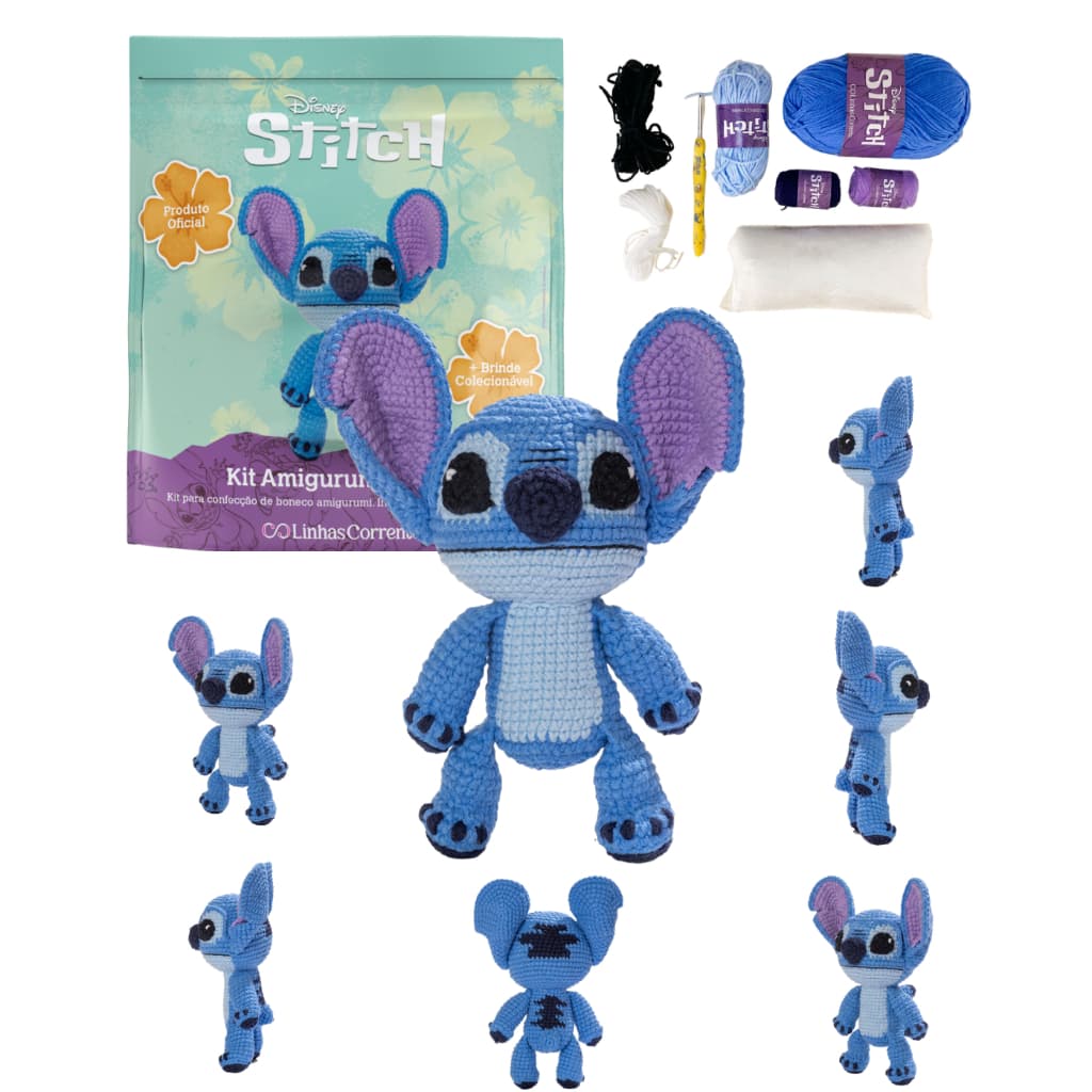Kit Amigurumi Stitch Linhas Corrente Com Receita Passo a Passo Tricô Crochê Decoração Presente