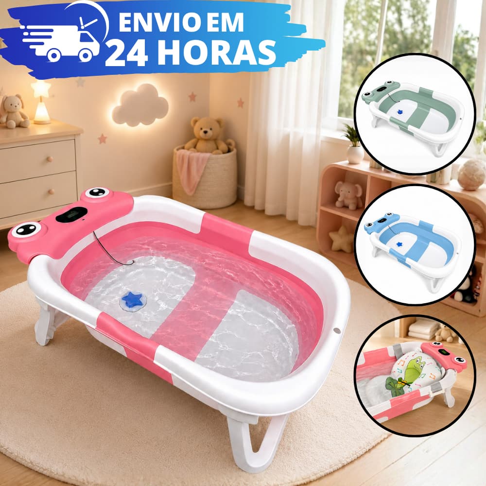 Banheira Para Bebê Dobrável Almofadada Com Sensor de Temperatura Bebê Menino Menina