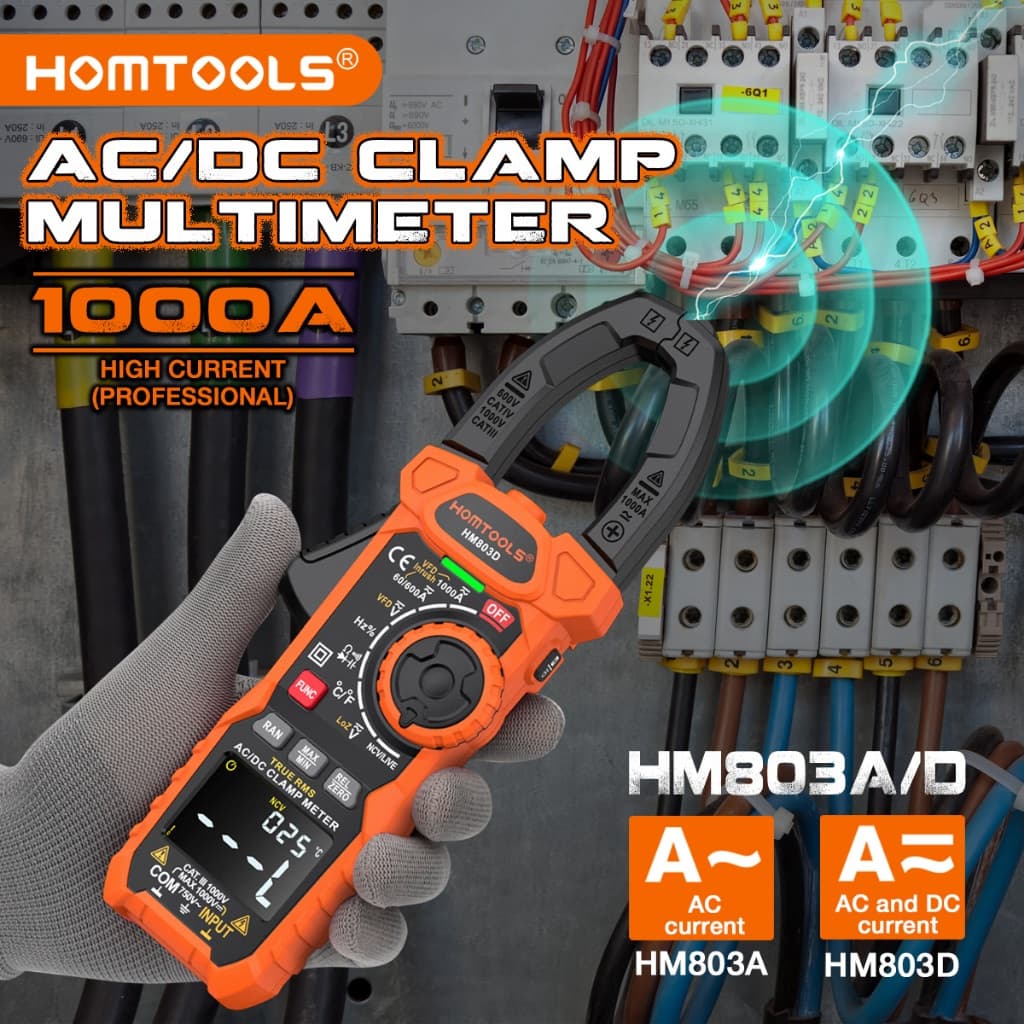 【Envio de 1 dia】HOMTOOLS🔥HM803A/D Amperímetro Digital 1000V/1000A AC/DC Multímetro Digital Braçadeira Medidor de corrent