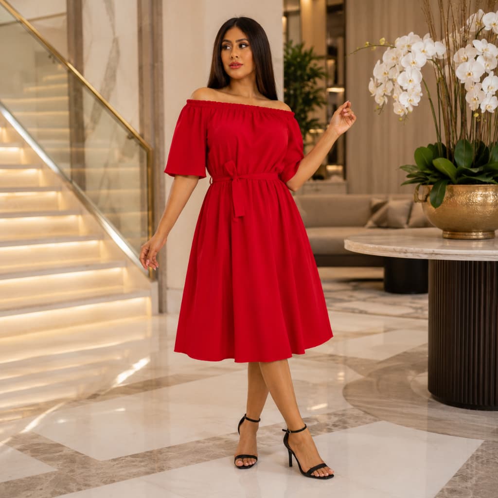 Vestido Ombro a Ombro Feminino Lindo Estiloso Moderno Chique Elegante Moda Feminina P M G GG G1