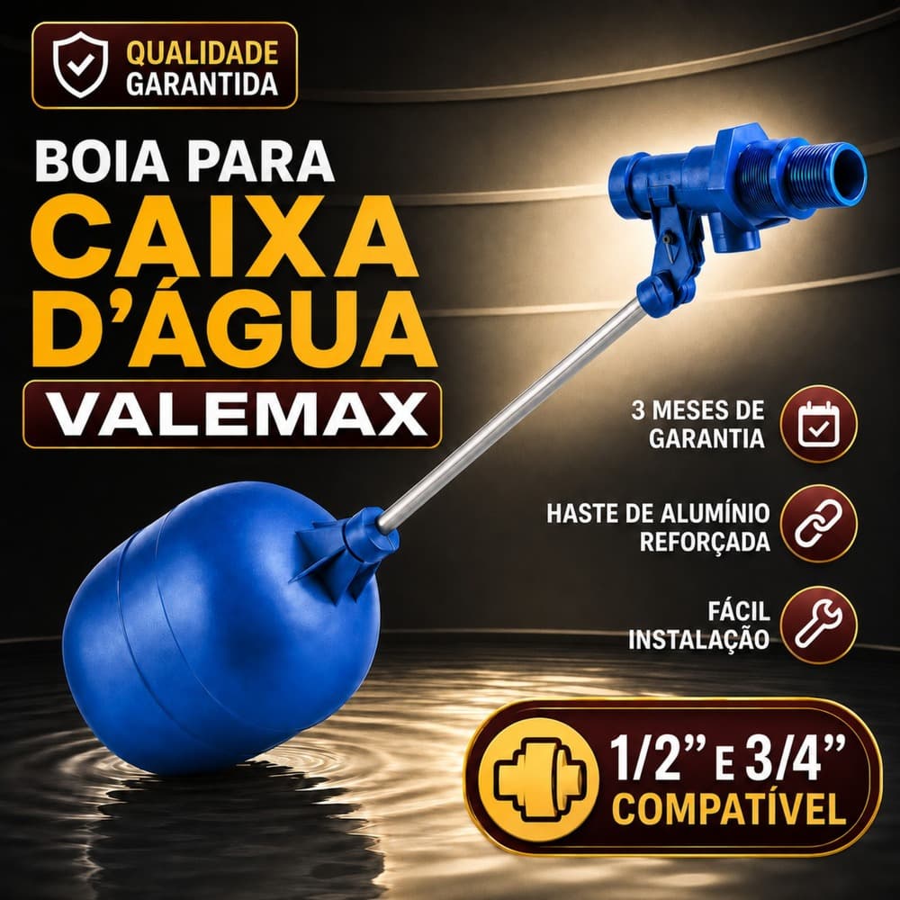 Torneira Boia Universal Caixa D Água 1 2 e 3 4 Haste de Alumínio Regulável PVC Rosca Externa Caixa D Água