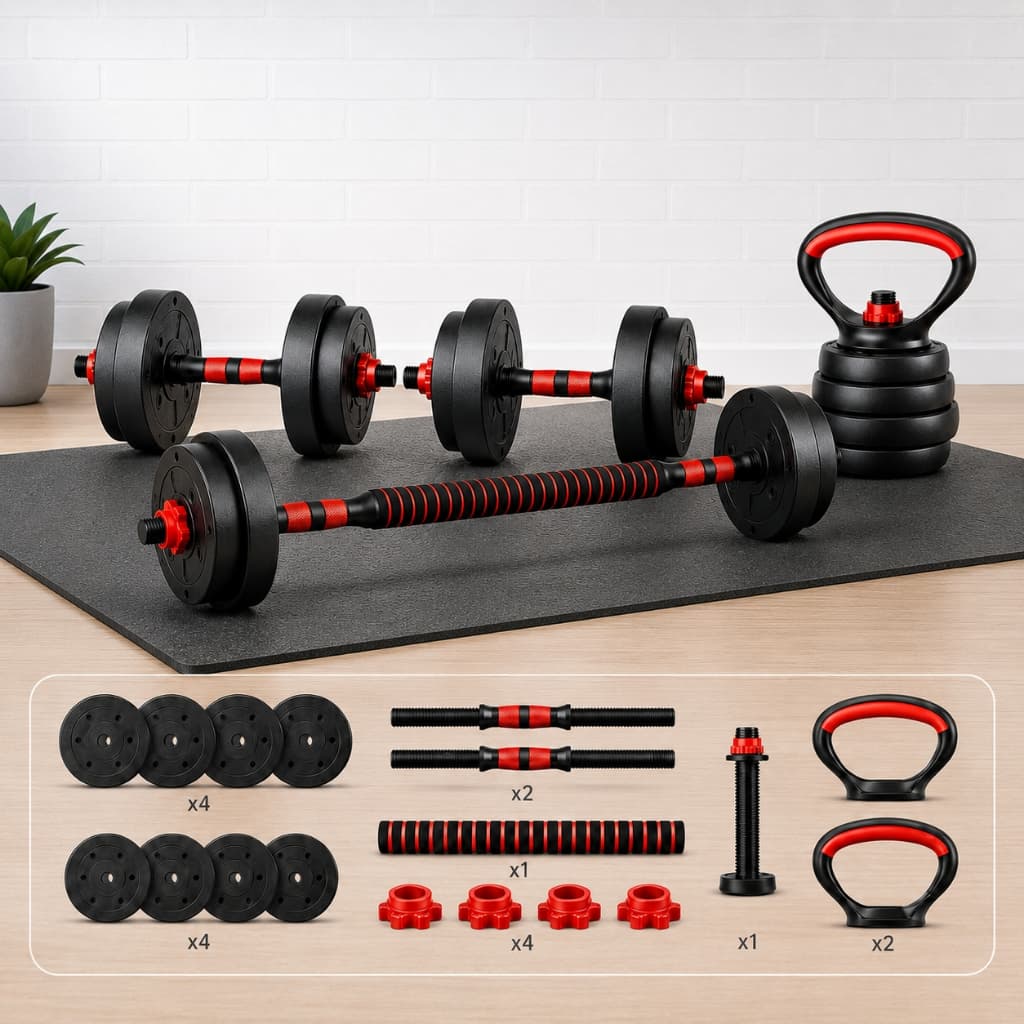 Kit De Halteres E Anilhas Musculação Ajustáveis KINETX 15kg Barras Kettlebell Para Treino Em Casa Academia