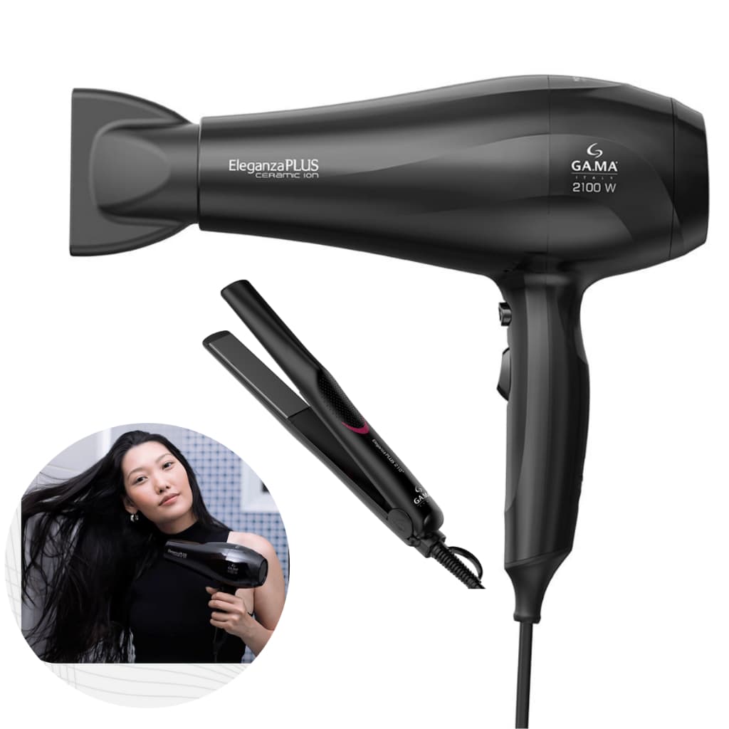 Kit Secador E Prancha Chapinha Gama Italy Eleganza Plus Pro Bivolt Alisadora Cabelo Profissional Modela Finaliza