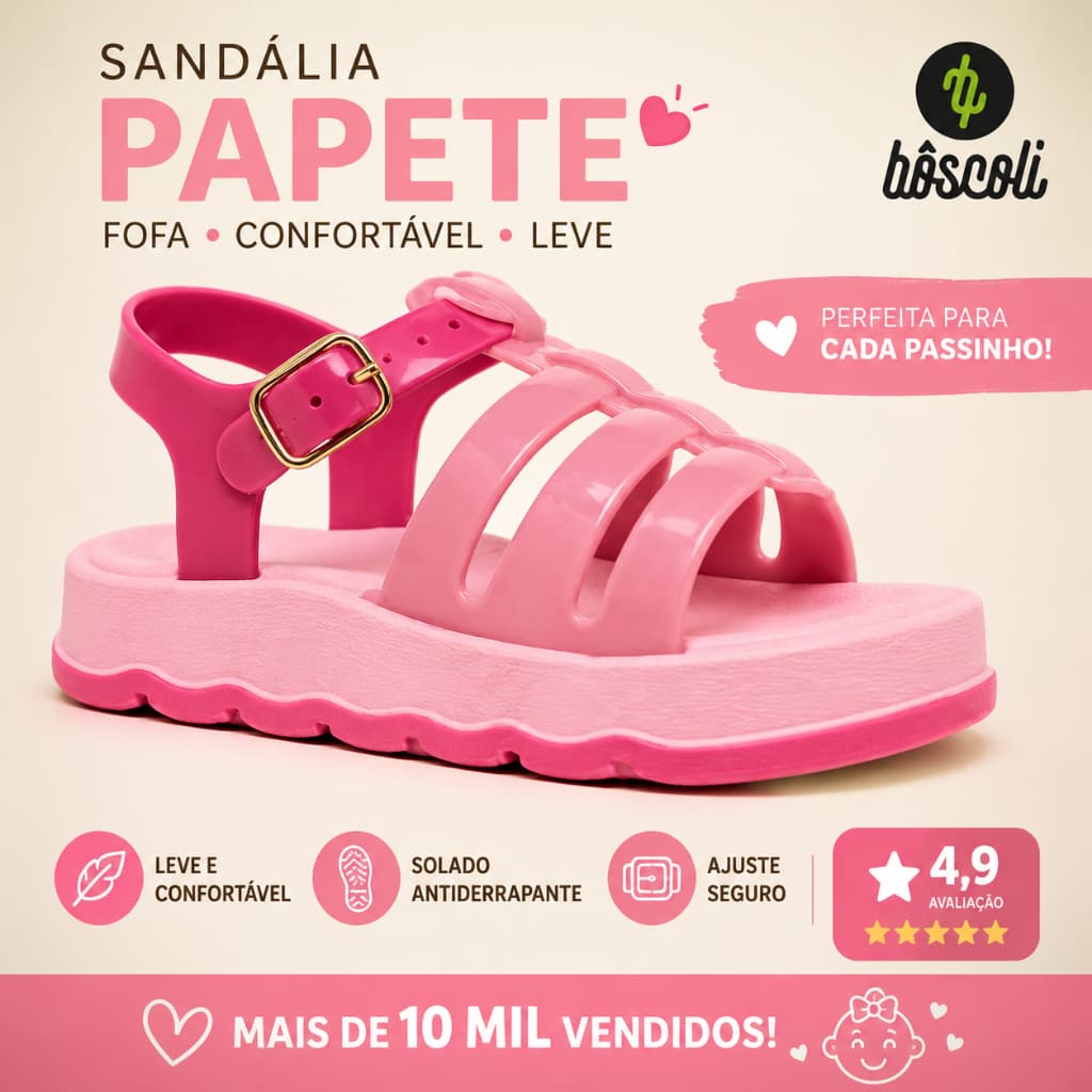 Sandália Infantil Menina Baby Papete Fofa Confortável Antiderrapante Leve
