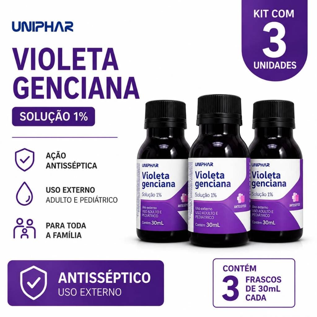 Kit 3 5 e 10 Violeta Genciana 1% 30ml Uniphar Solução Antisséptica Uso Externo Adulto e Pediátrico