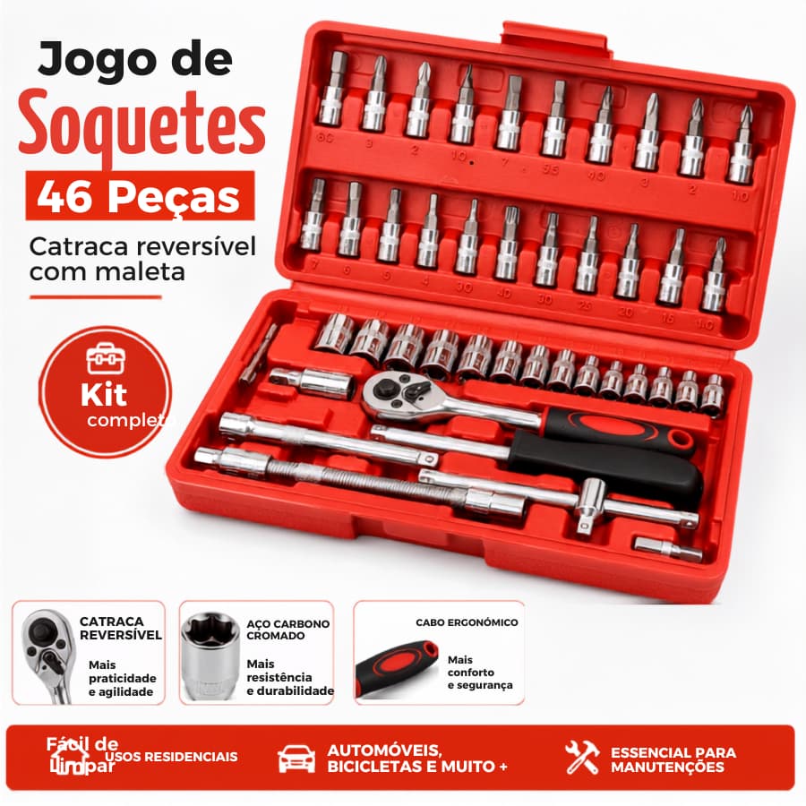 46 Peças Jogo De Chave Catraca Caixa De Ferramentas para Reparo de Carros / Conjuntos de Chaves