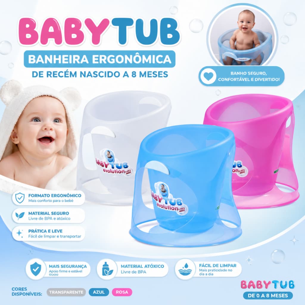 Banheira Ergonômica Babytub Ofurô Bebê 0 a 8 Meses Banho Seguro Confortável Recém Nascido Infantil