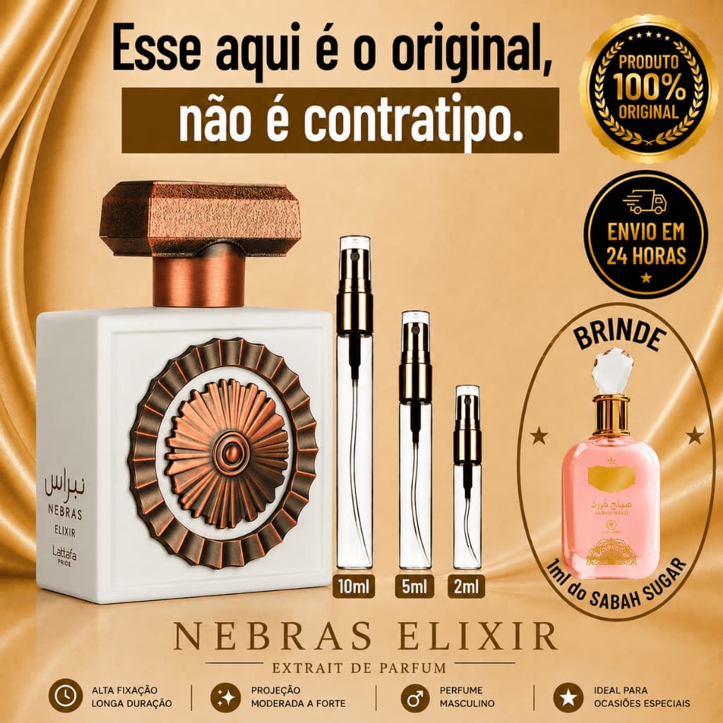 Nebras Elixir -  Perfume Árabe Feminino - 100% ORIGINAL - Importado - Alta Fixação - Alta Projeção - Baunilha Doce