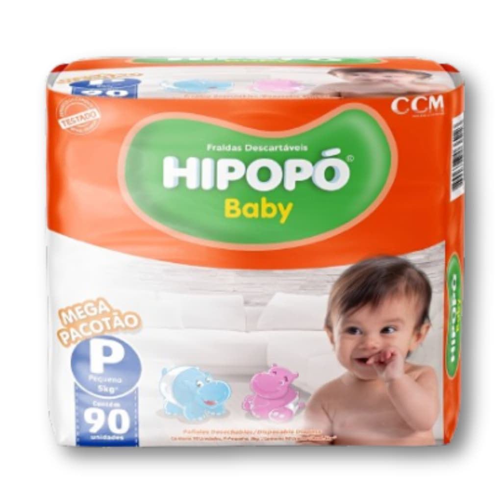 Fralda Descartável Hipopó Baby P Pacotão Hiper 90 Unid. Econômica